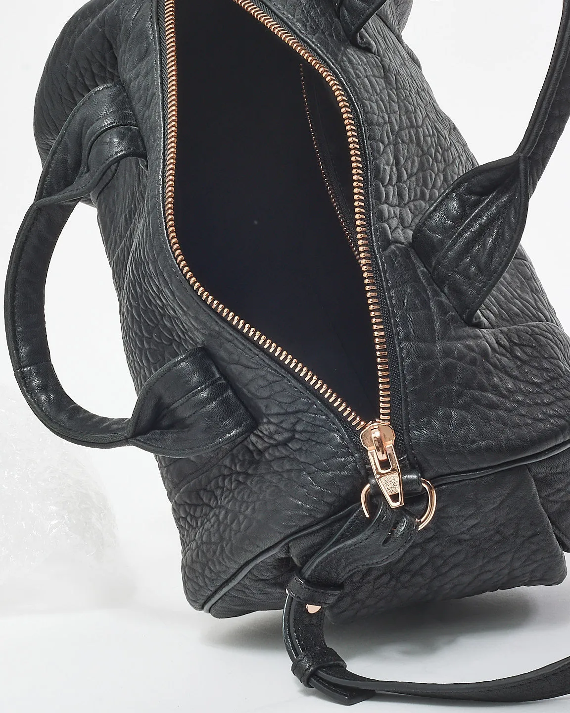 Alexander Wang Black Pebble Lambskin & Rose Gold Studded Rocco Bag