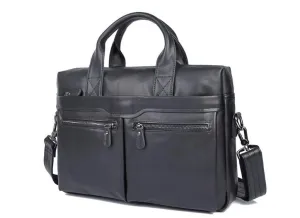 Black Mens Leather Laptop Messenger Bag