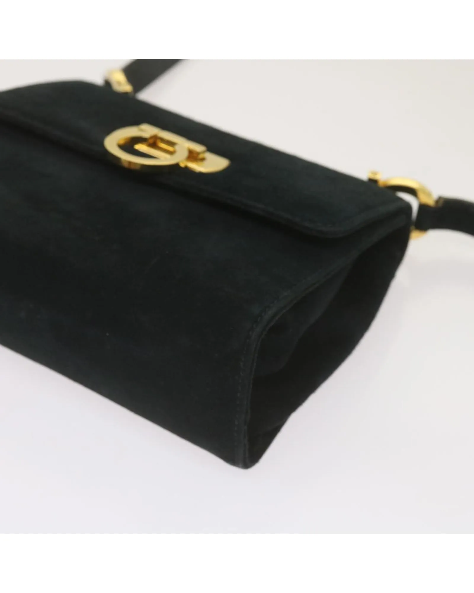 Black Suede Shoulder Bag with Gancini Detail by Italian Designer