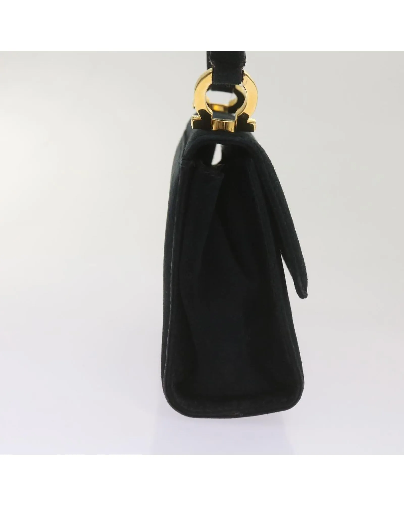 Black Suede Shoulder Bag with Gancini Detail by Italian Designer