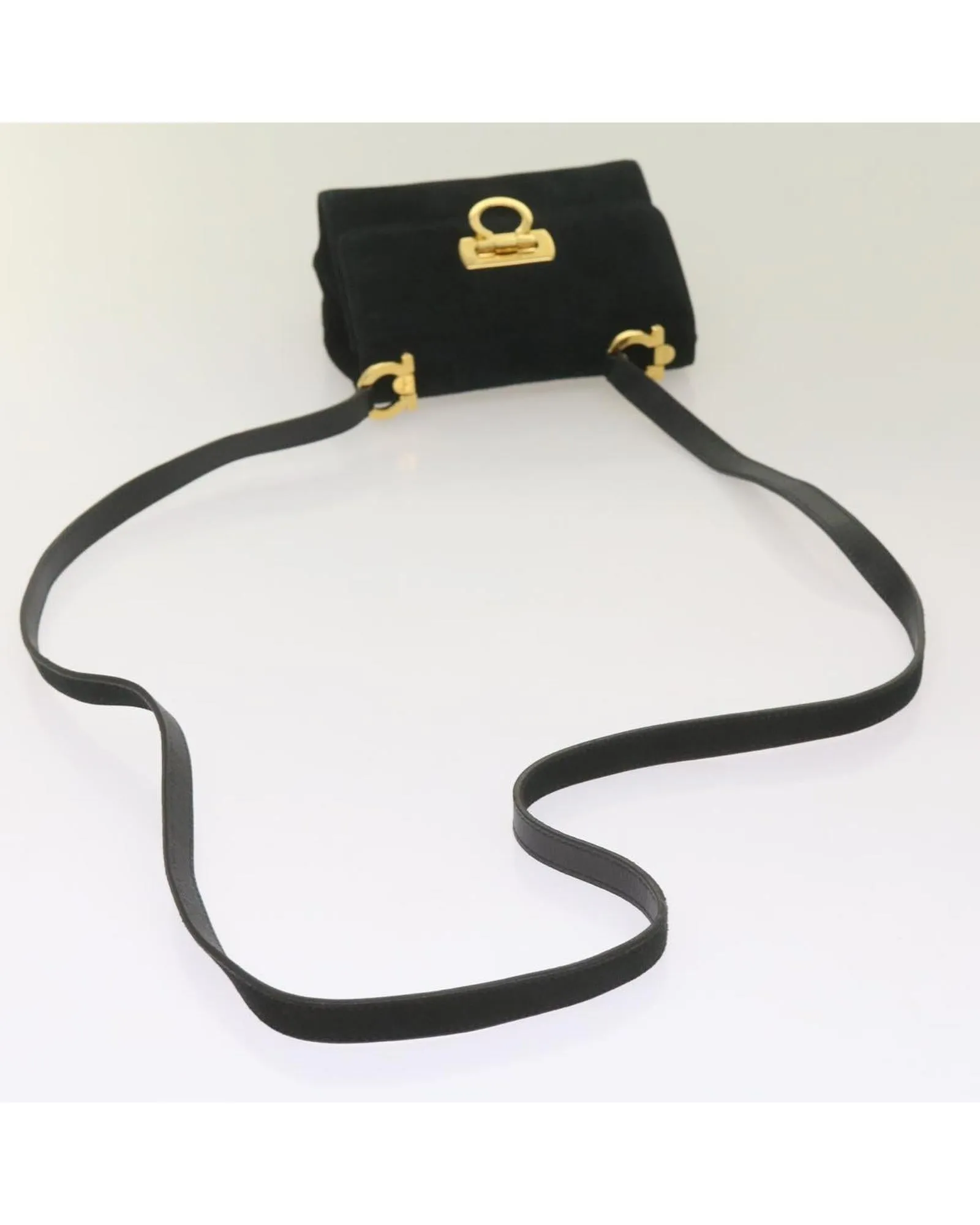 Black Suede Shoulder Bag with Gancini Detail by Italian Designer