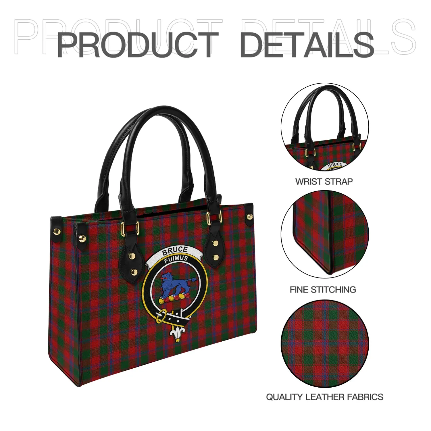 Bruce Old Tartan Leather Bag with Family Crest