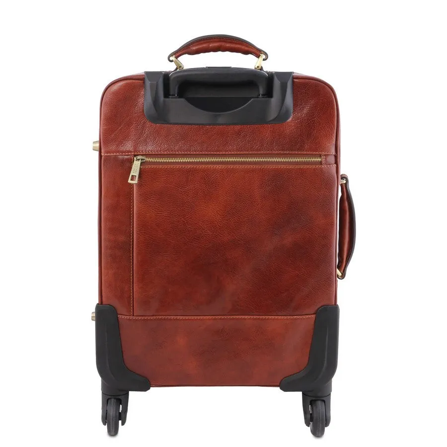 Business 4 Wheeled Luggage And Leather Laptop Briefcase Set