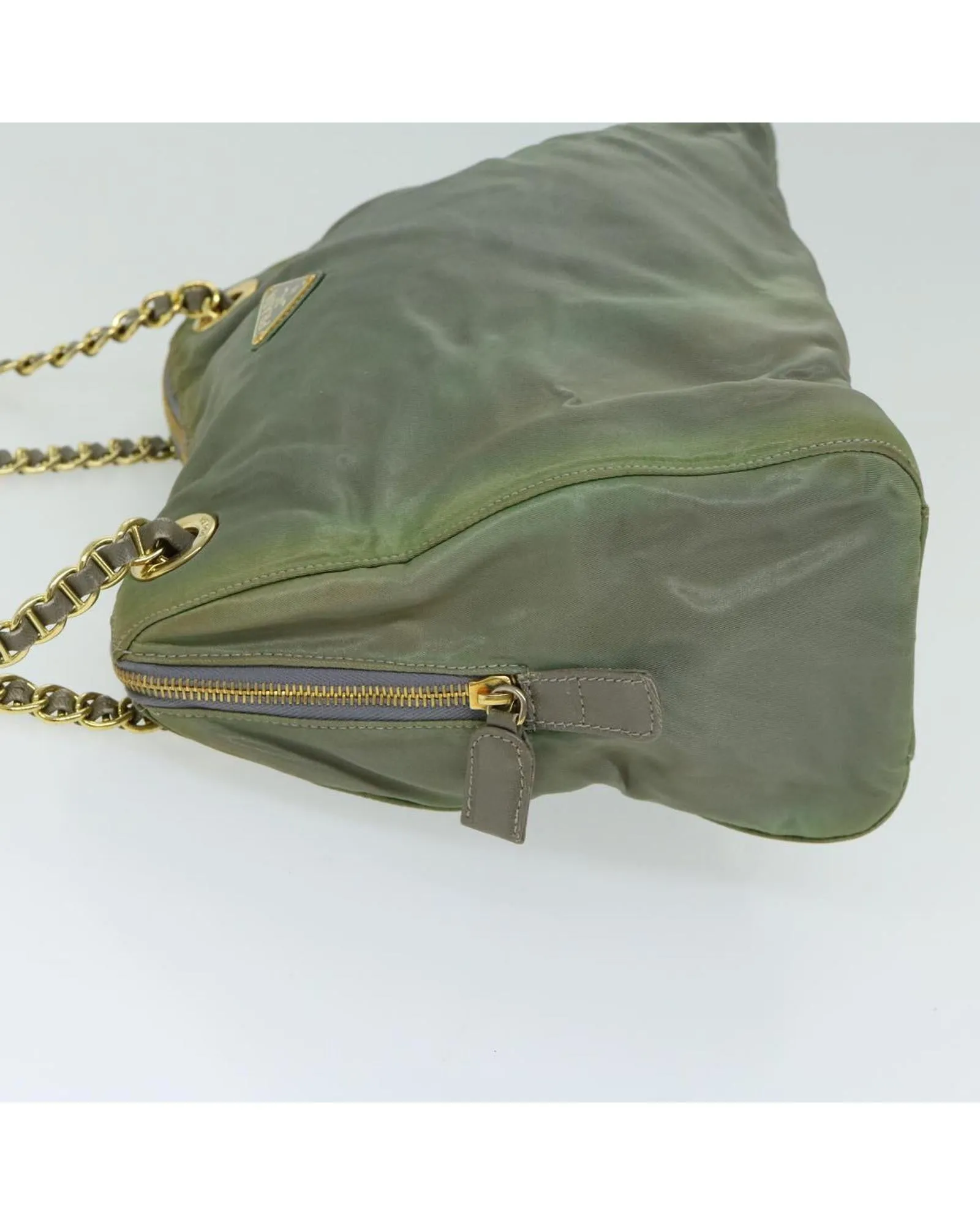 Chain Shoulder Bag in Khaki Nylon by Prada