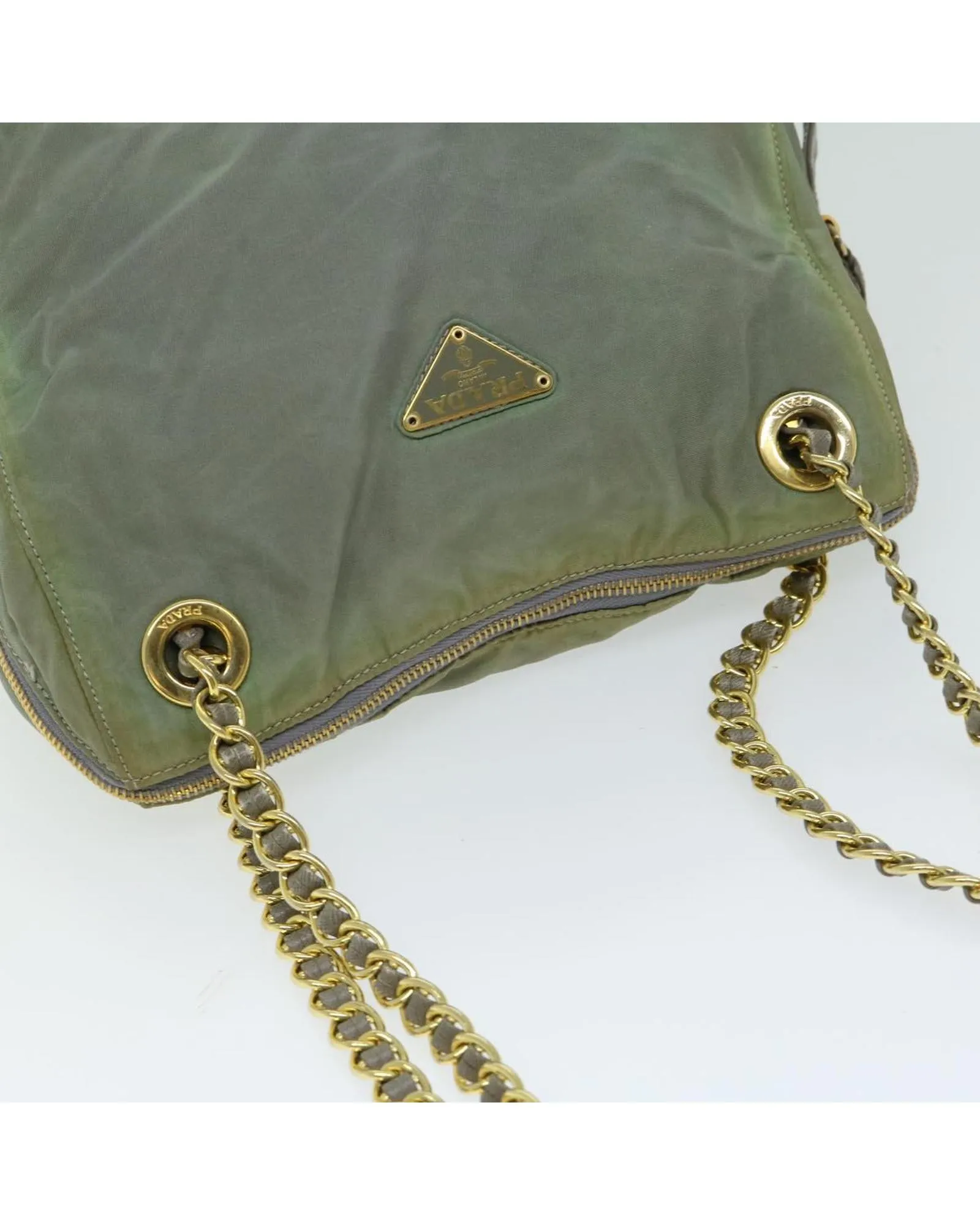 Chain Shoulder Bag in Khaki Nylon by Prada