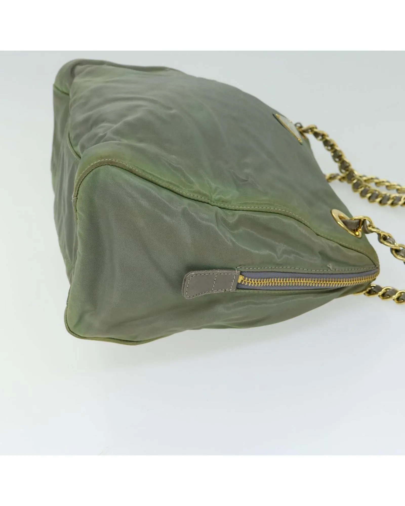 Chain Shoulder Bag in Khaki Nylon by Prada