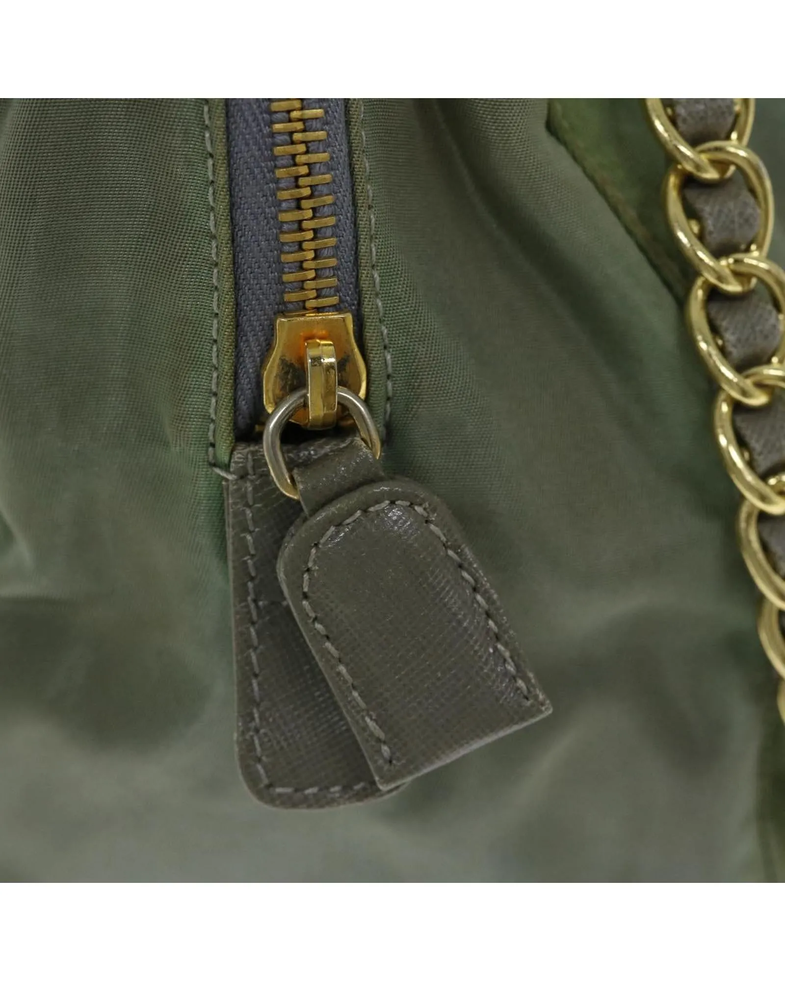 Chain Shoulder Bag in Khaki Nylon by Prada