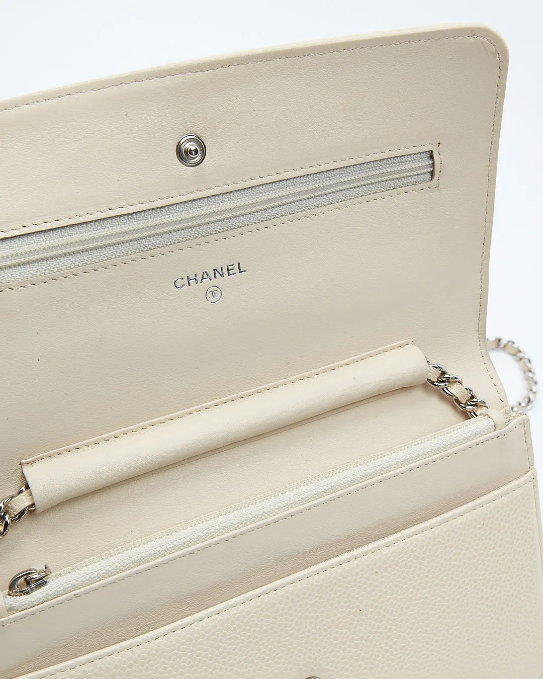 Chanel Beige CC Timeless Caviar Wallet On Chain