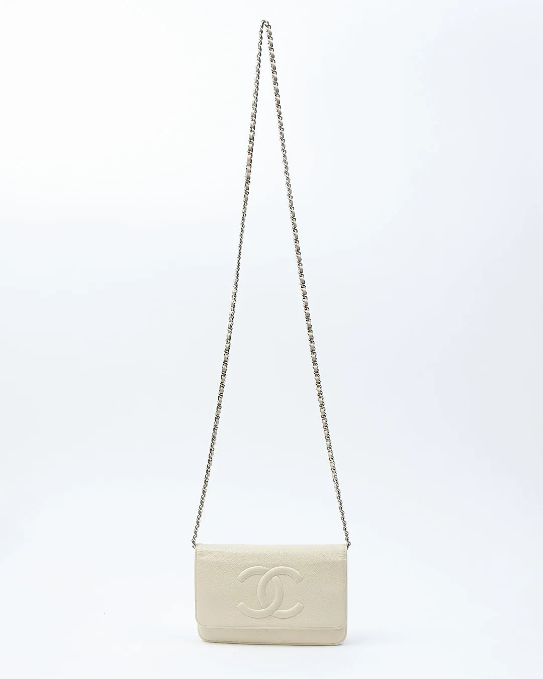 Chanel Beige CC Timeless Caviar Wallet On Chain