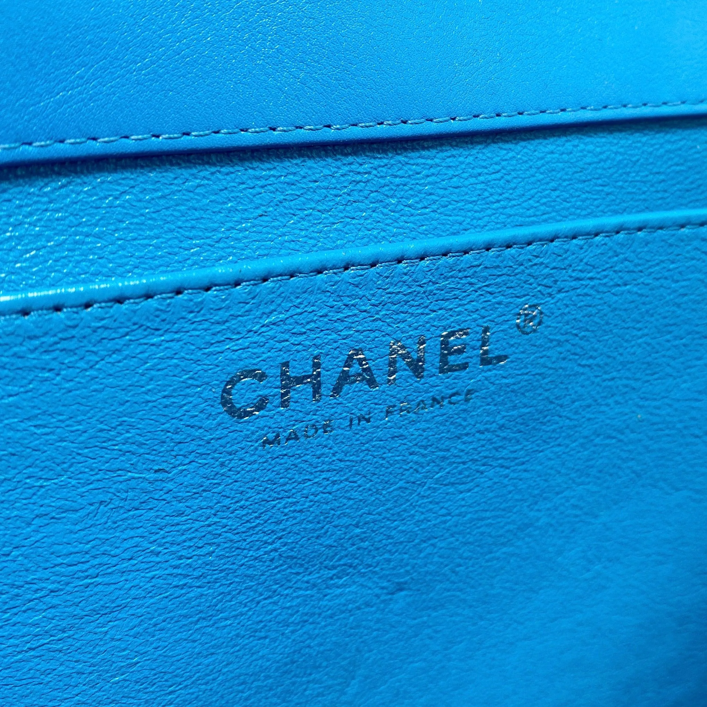 Chanel Blue Patent Classic Clutch With Chain