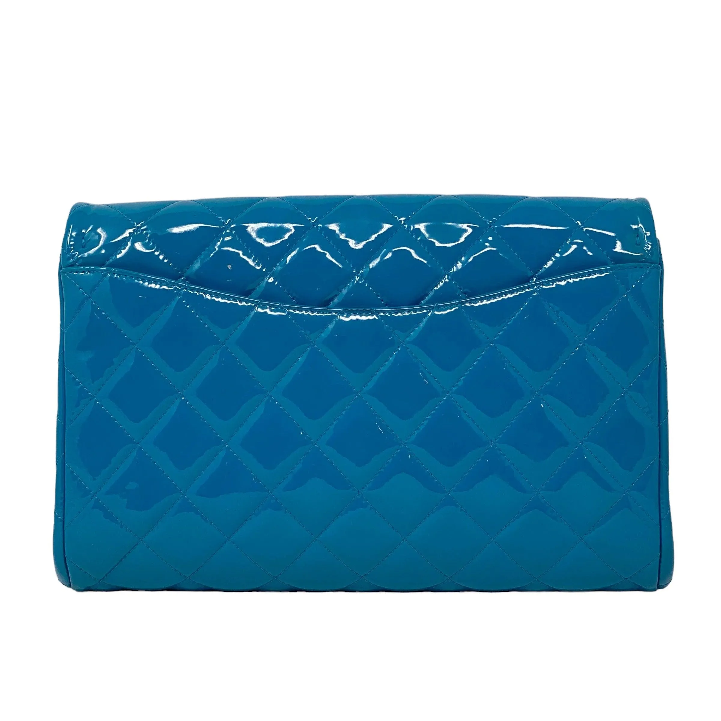 Chanel Blue Patent Classic Clutch With Chain