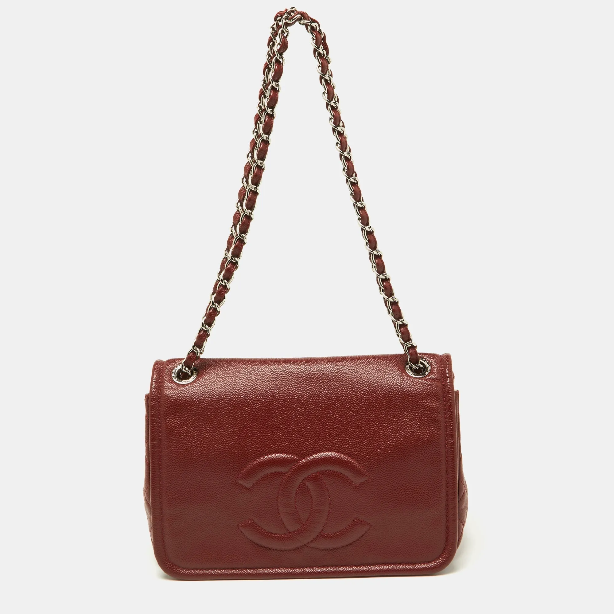 CHANEL  Dark Red Caviar Leather Large CC Timeless Flap Bag