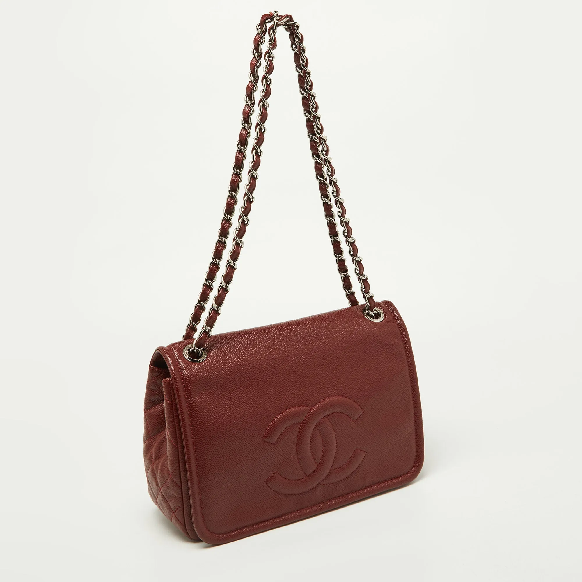 CHANEL  Dark Red Caviar Leather Large CC Timeless Flap Bag