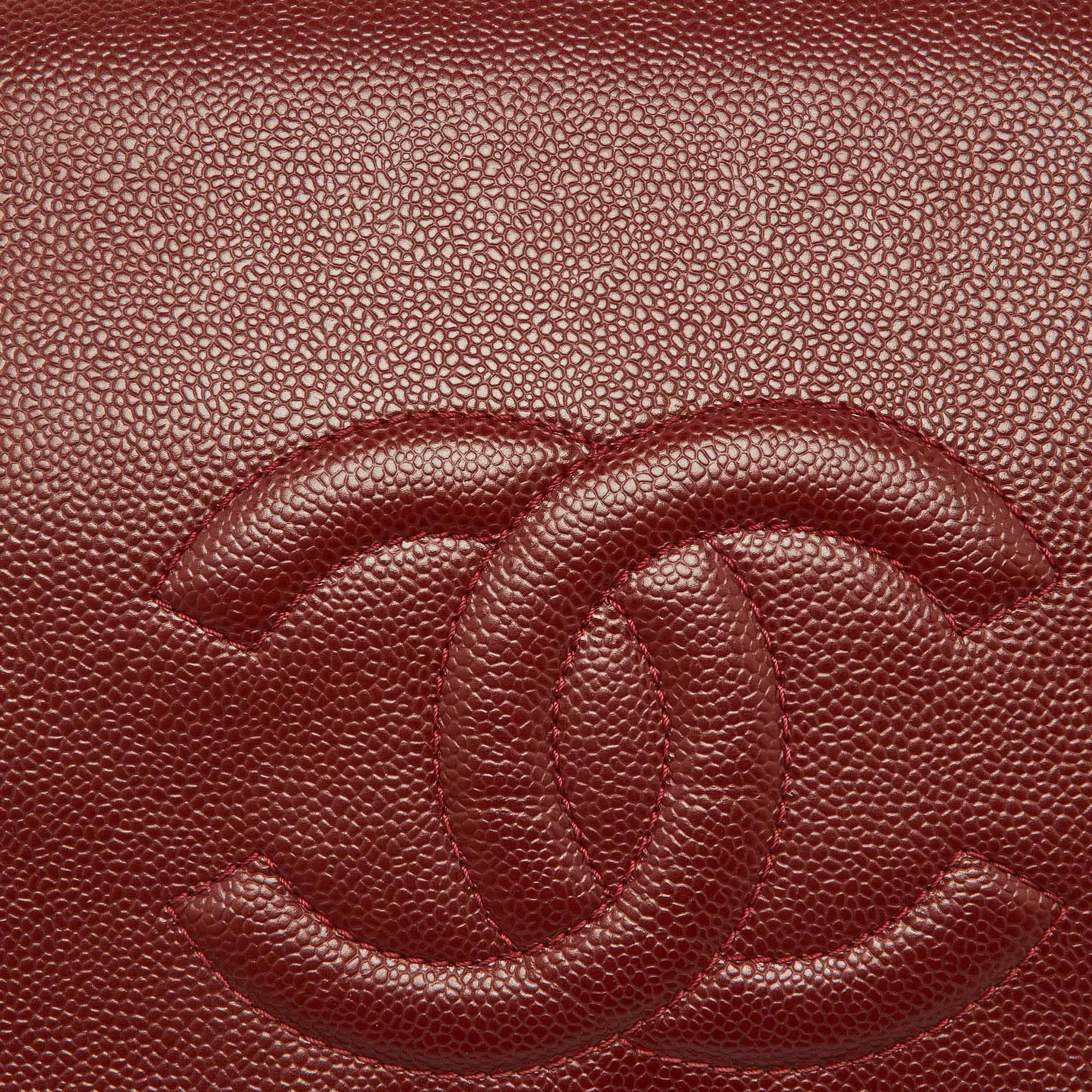 CHANEL  Dark Red Caviar Leather Large CC Timeless Flap Bag