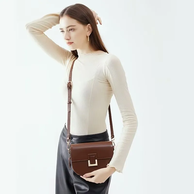 Chic Split Leather Zipper Shoulder Bag