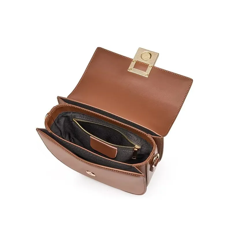 Chic Split Leather Zipper Shoulder Bag