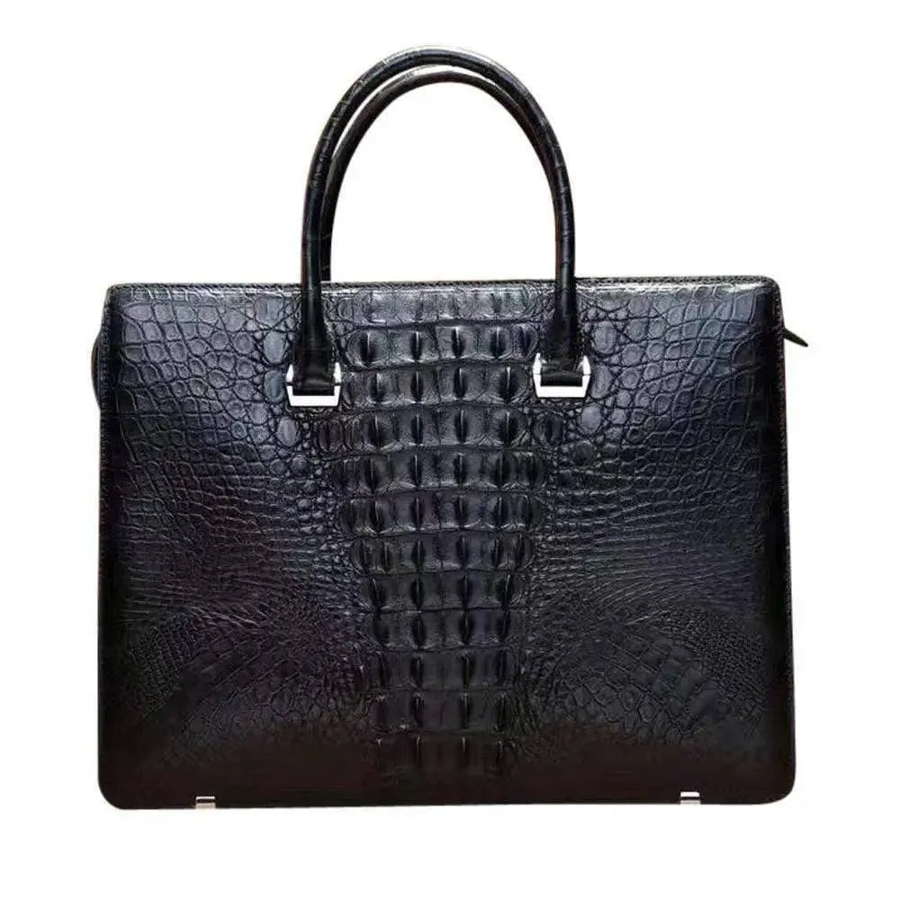 Classic Genuine Crocodile Leather Luxury Vintage  Strapless Briefcase Computer Bag