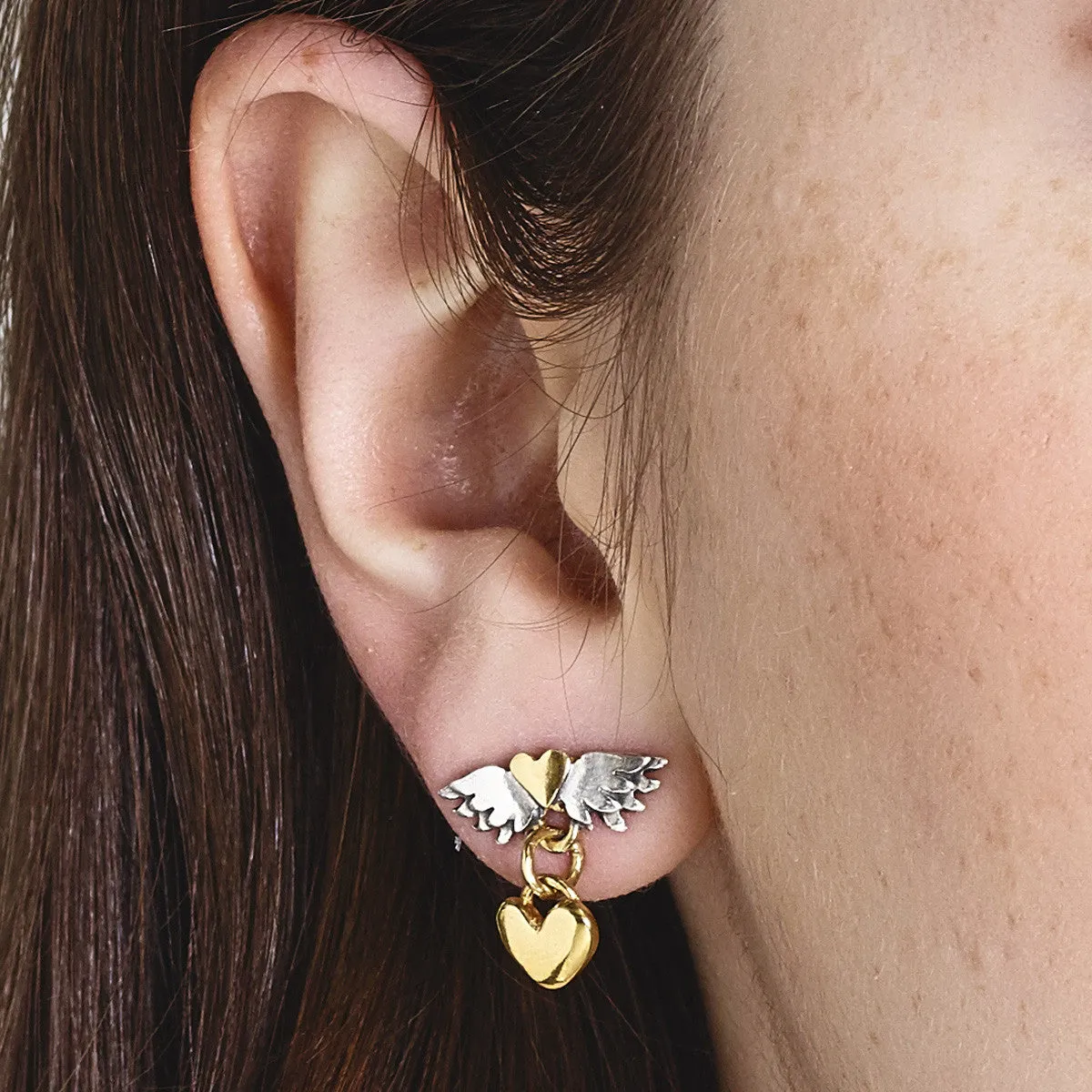 Classic Winged Heart Drop Earrings