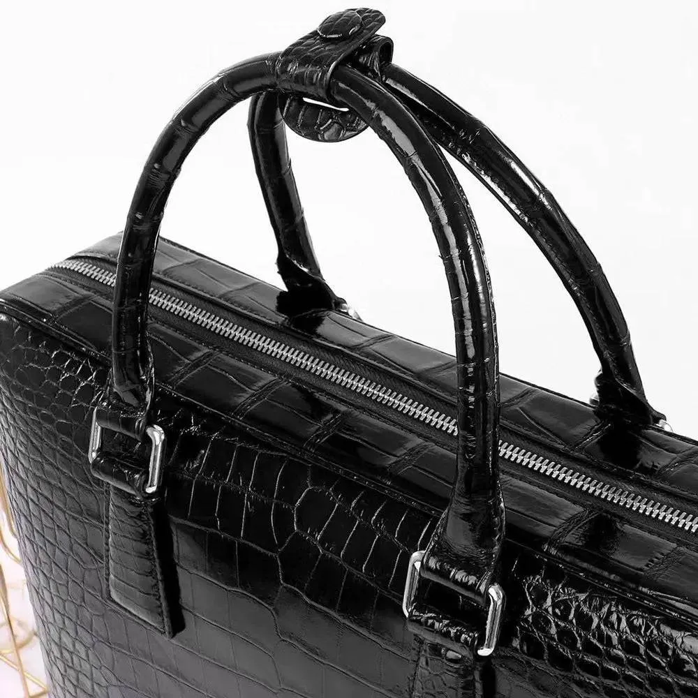 Crocodile Leather Laptop Briefcase with Combination Lock