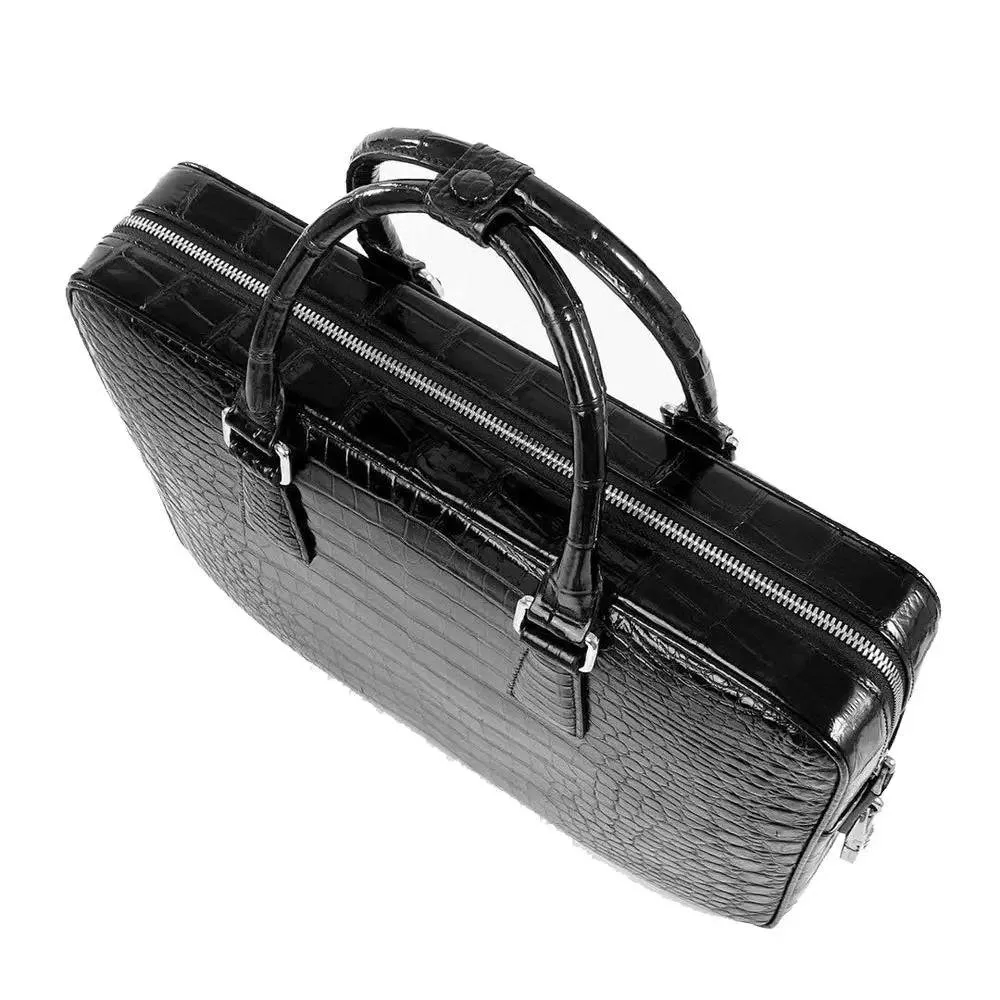 Crocodile Leather Laptop Briefcase with Combination Lock