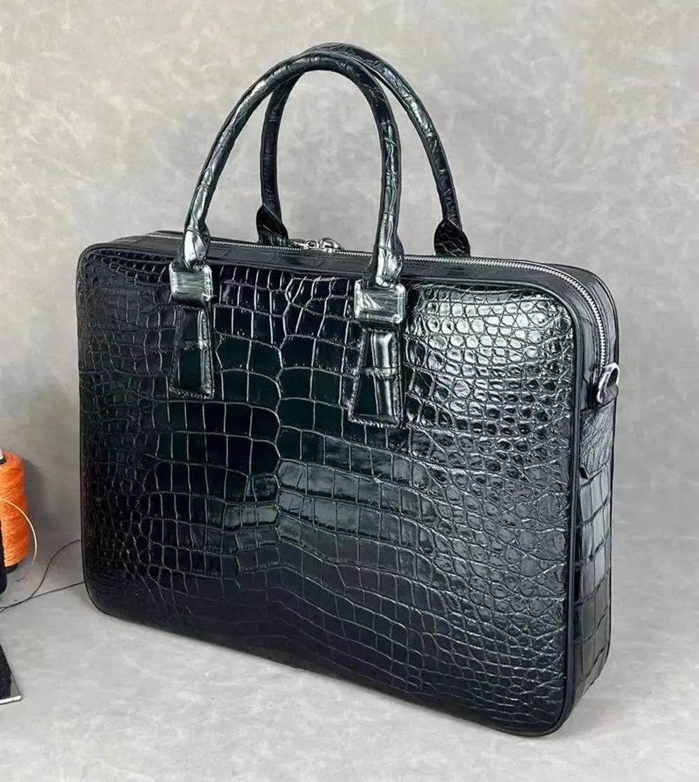 Crocodile Leather Laptop Briefcase with Combination Lock