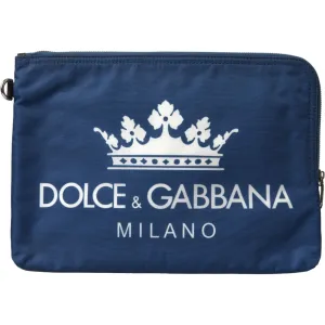 Dolce & Gabbana Elegant Blue Nylon Zipped Clutch