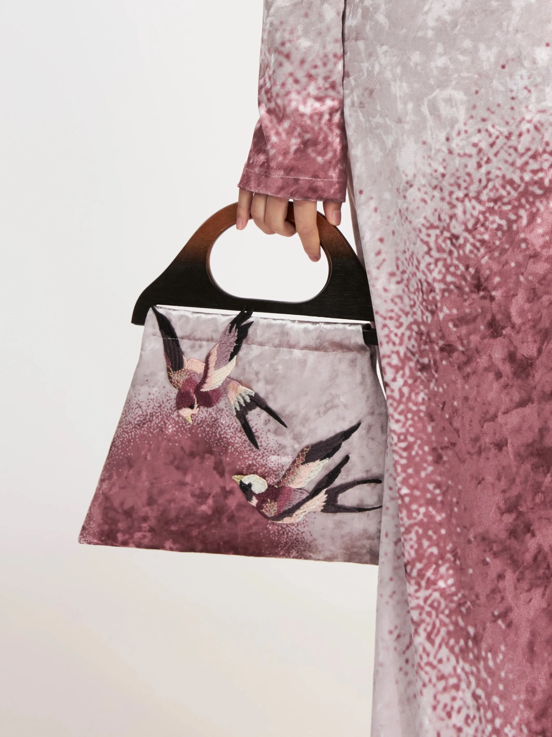 Eidolon Grain Velvet Crane Print Embroidered Tote Bag