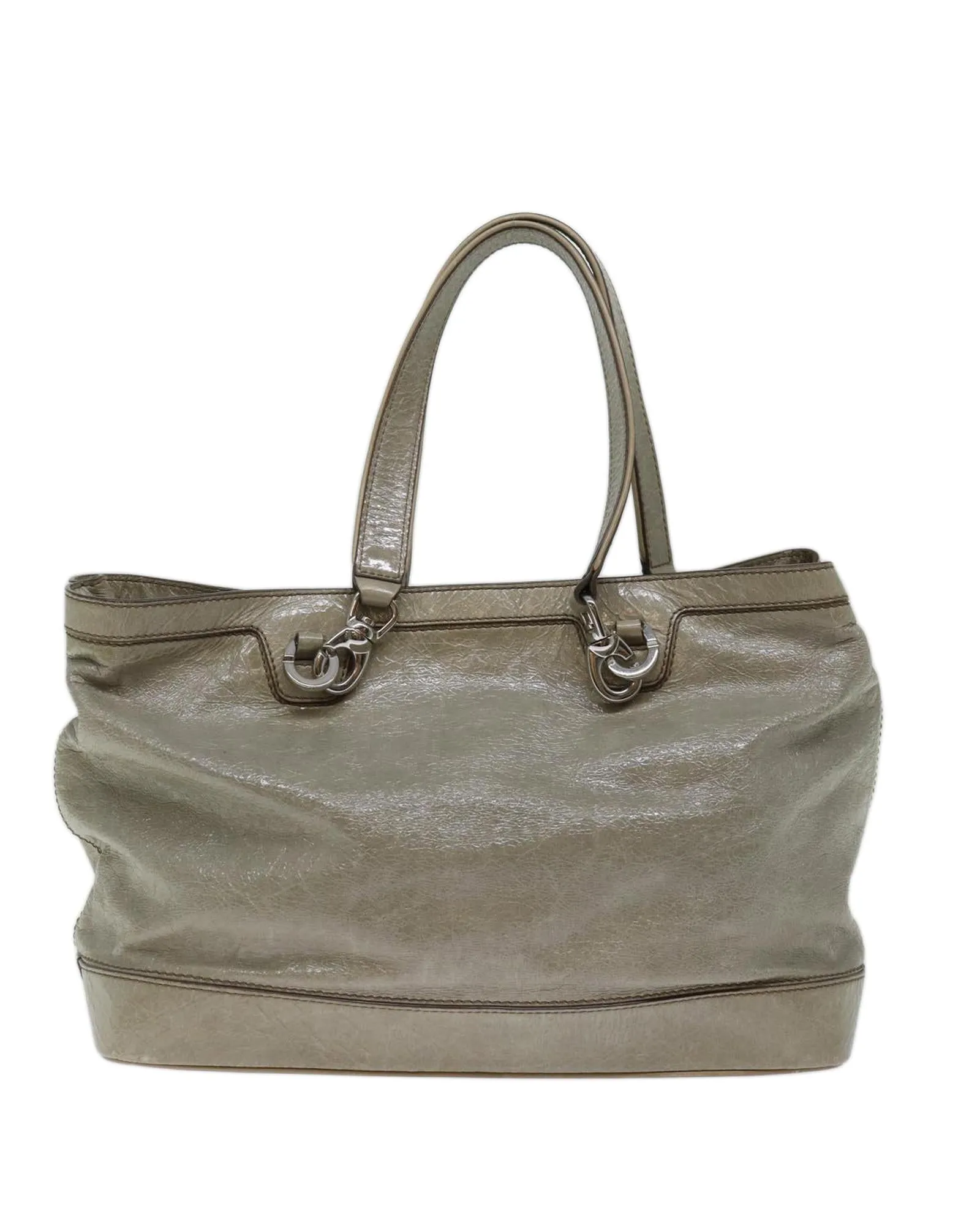 Gray Patent Leather Tote Bag with Scratches and Rubbing