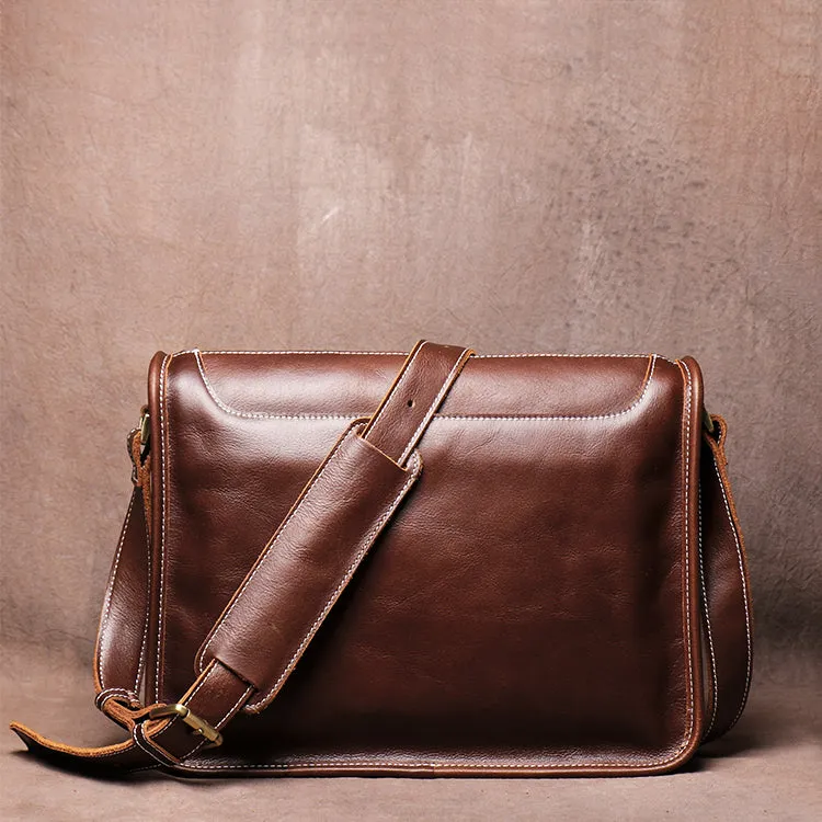 Handmade Casual Vintage Crazy Horse Skin Single Shoulder Bag Simple Leather Messenger Bag Cross Body Bag