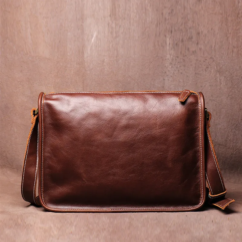 Handmade Casual Vintage Crazy Horse Skin Single Shoulder Bag Simple Leather Messenger Bag Cross Body Bag