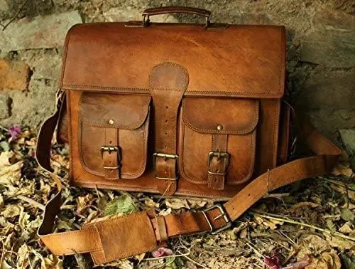 Heritage Crafted: Vintage Leather Laptop Messenger Briefcase - Genuine leather laptop bag - Leather Office bag