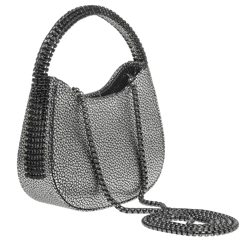 KODA BAG - DARK SILVER LEATHER - JET BLACK STONES - GUNMETAL CHAIN