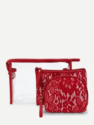 Lace Overlay Combination Makeup Bag