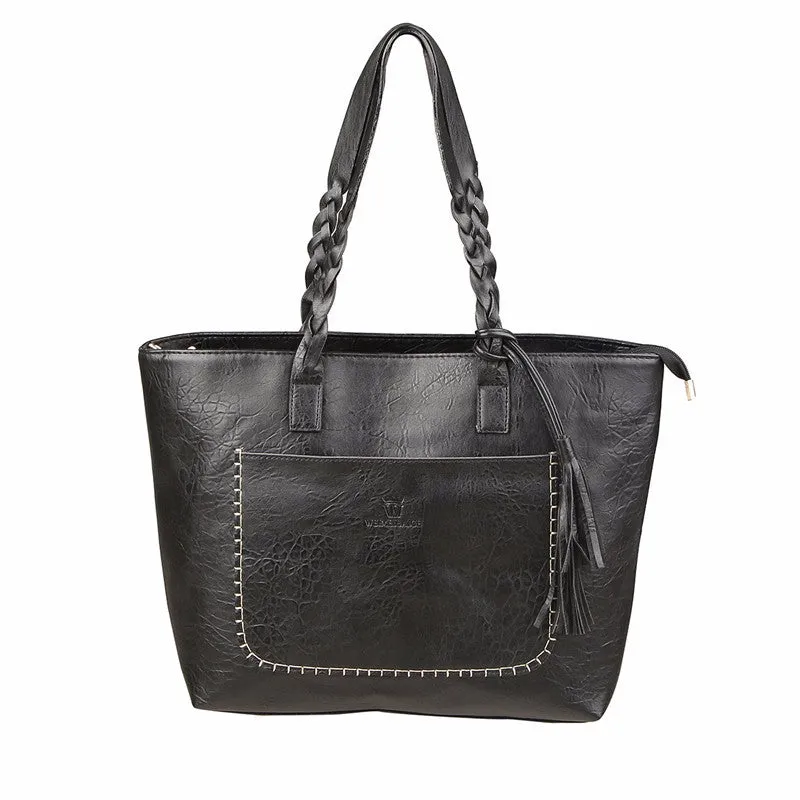 Leather Tassel Shopper Designer Tote Bag