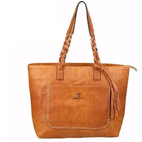 Leather Tassel Shopper Designer Tote Bag