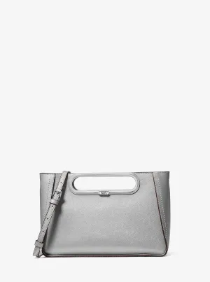 Michael Kors Saffiano Leather Large Convertible Chelsea Crossbody Bag in Metallic Leather , silver