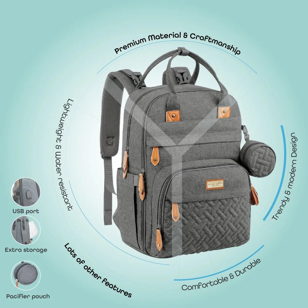 Moon KaryMe with pacifier case Diaper Bags Dark Grey