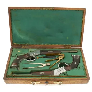 Original European Circa 1875 Remington Rolling Block Pistol Pair in Fitted Case with Accessories