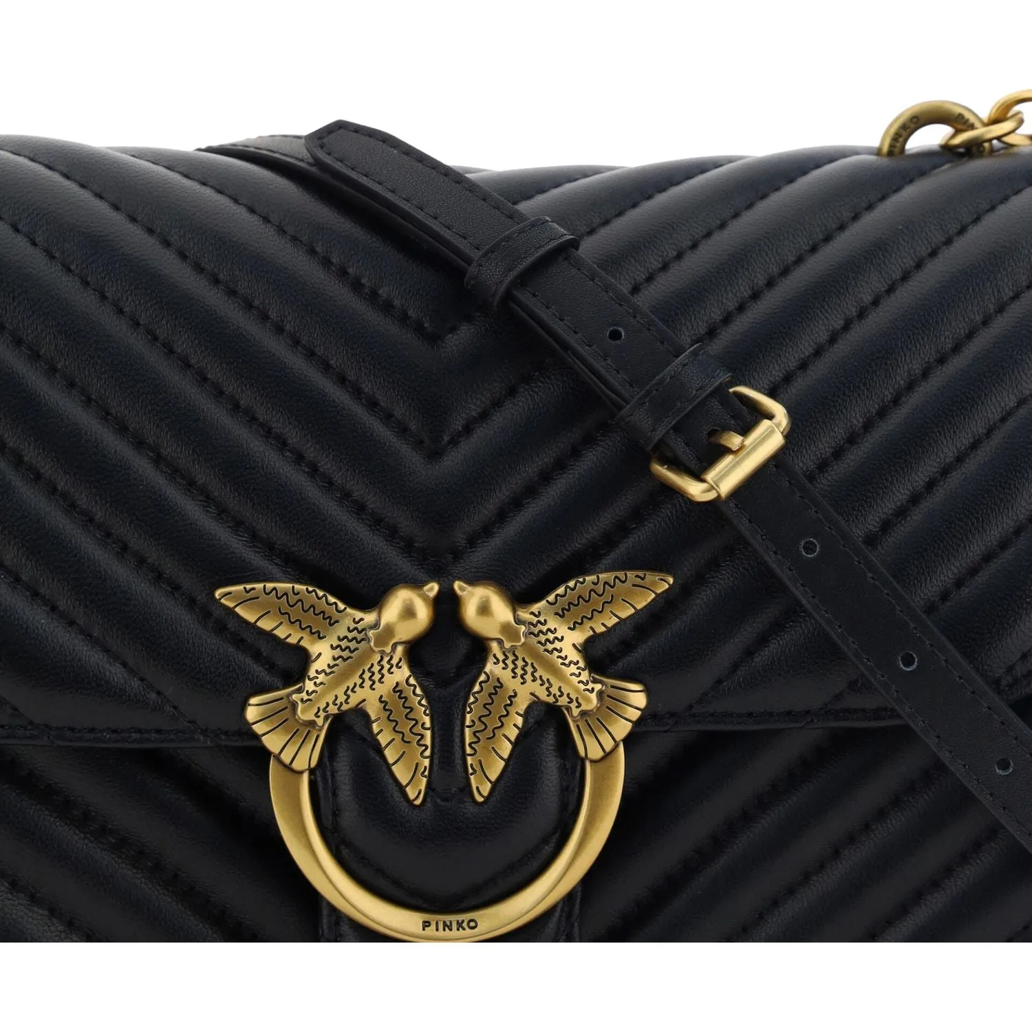 PINKO Elegant Black Quilted Leather Shoulder Bag