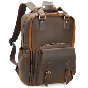 Polare Large Vintage Full Grain Italian Leather Backpack 15.6 Inch Laptop Bag Hiking Travel Rucksack for Men with Premium YKK Zippers