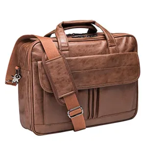 Seyfocnia Mens Laptop Bag,15.6 Inch Leather Messenger Bag Water Resistant Business Travel Briefcase, Work Computer Bag Satchel Bag Husband Gifts(Brown