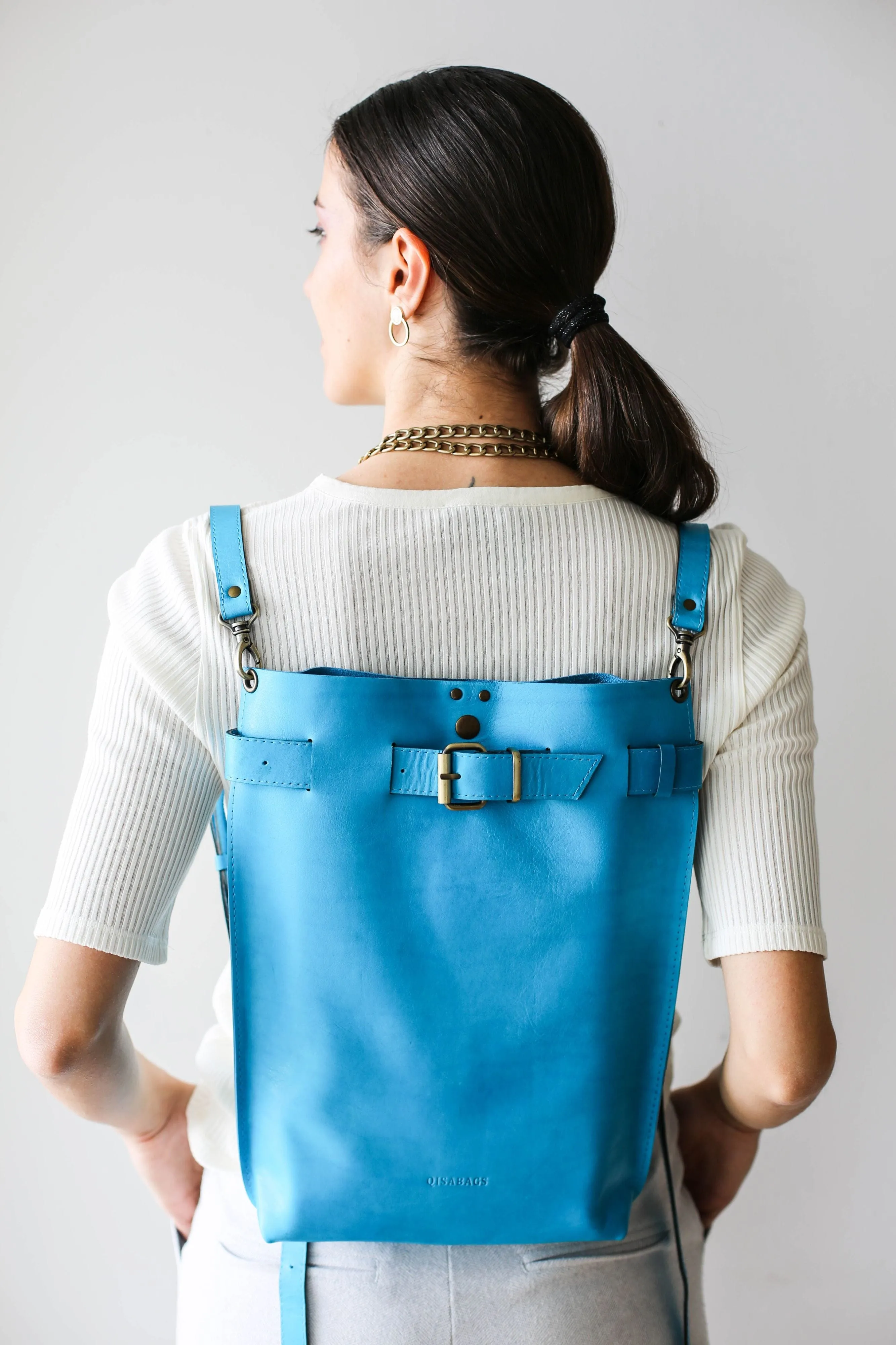 Sky Blue Large Leather Bag