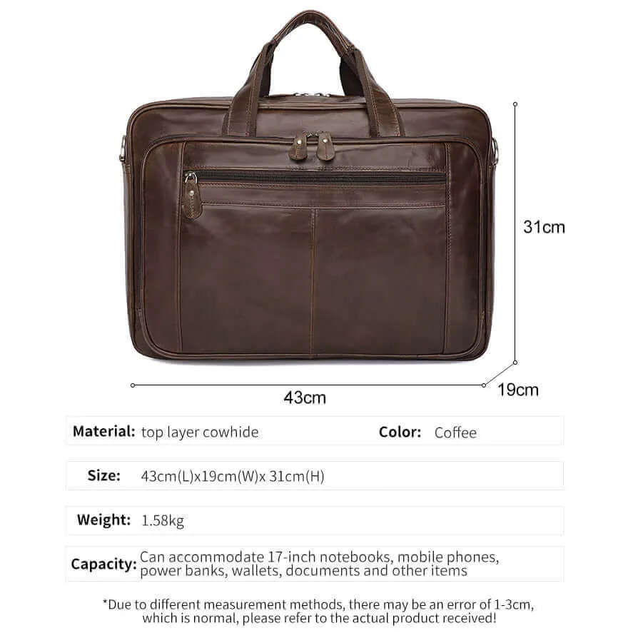 Spacious Leather Laptop Bag for Business Travel