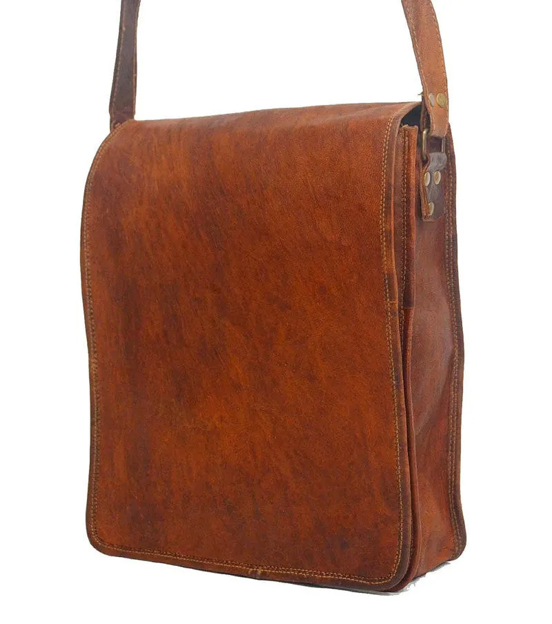 Tall Leather Messenger Bag