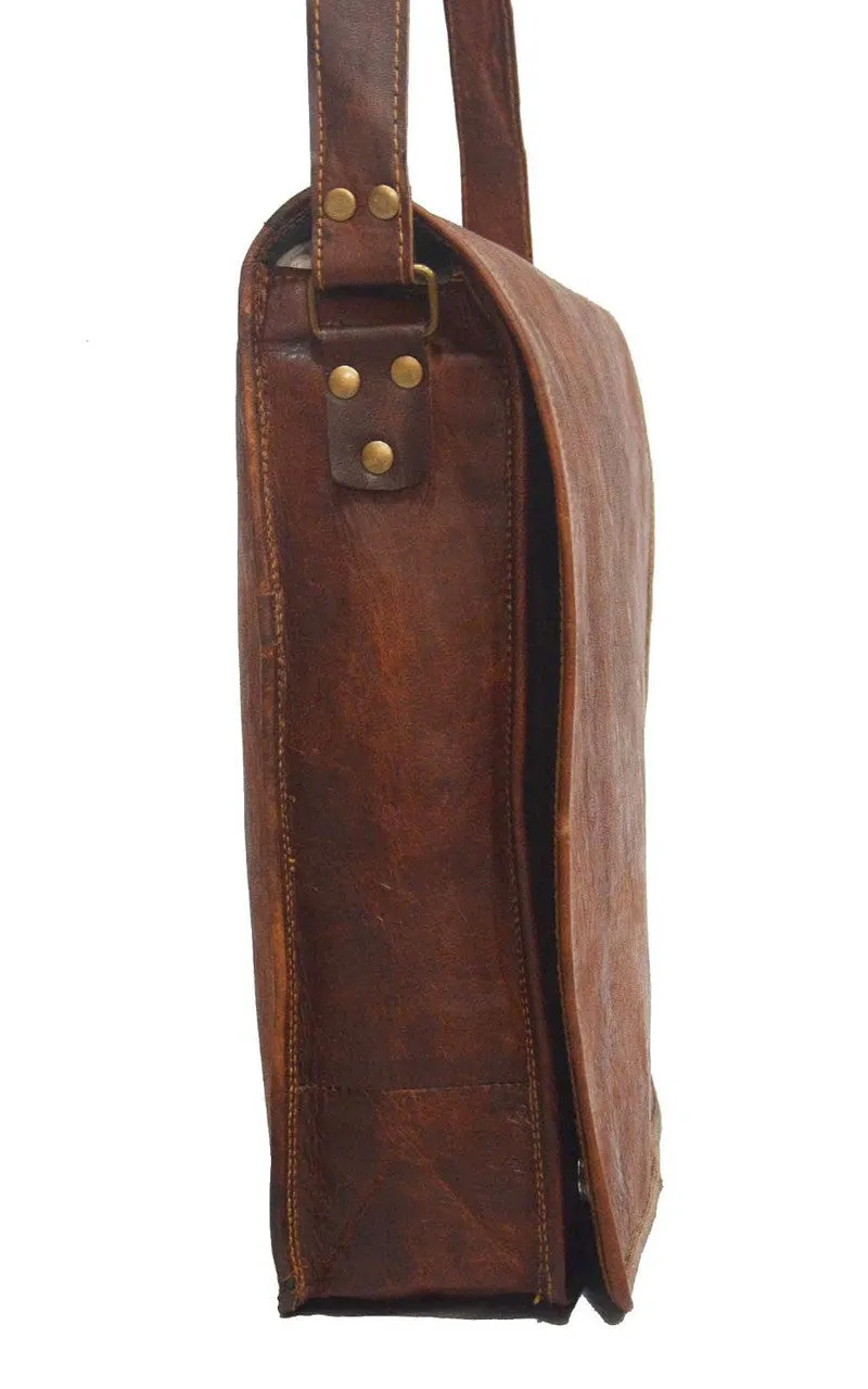 Tall Leather Messenger Bag