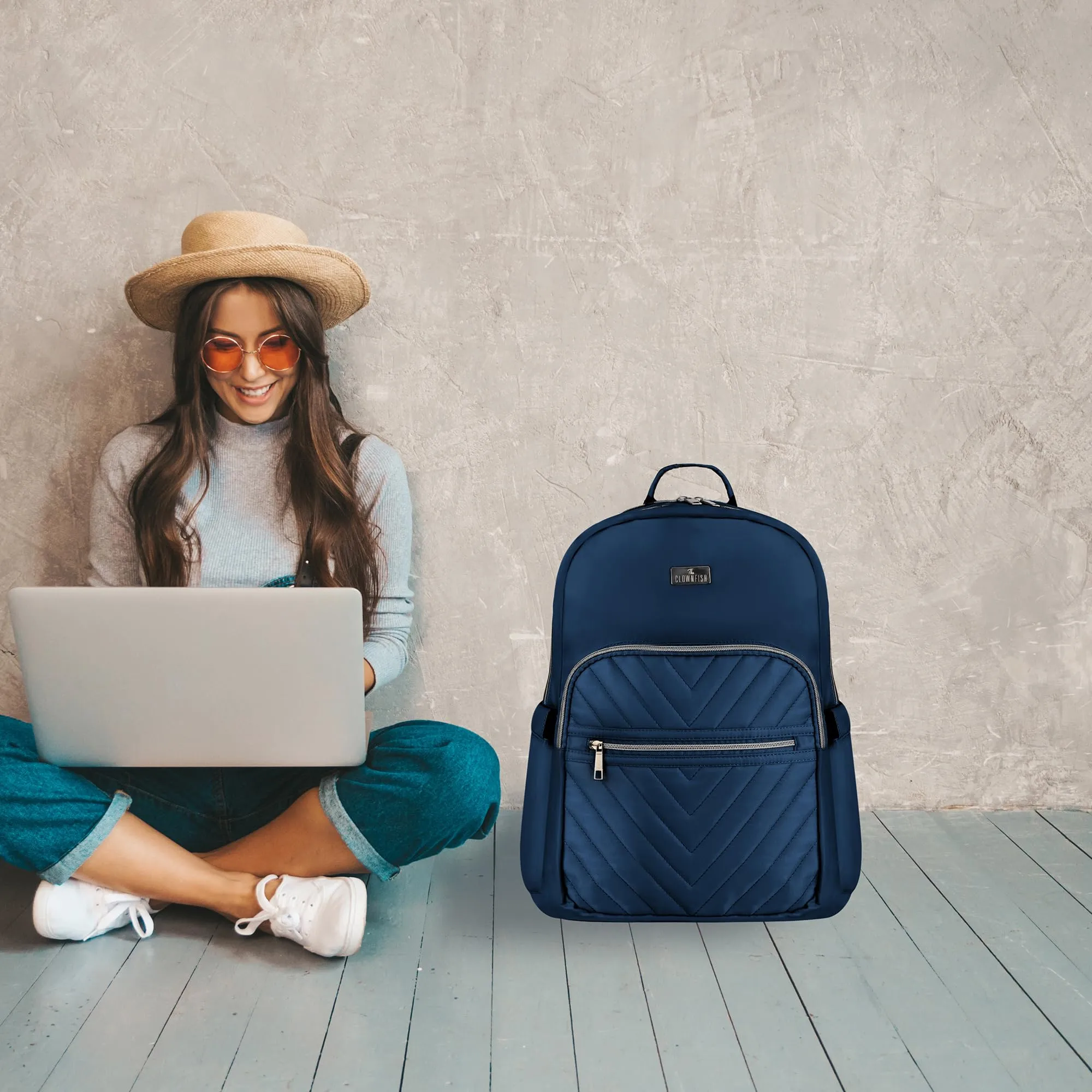 THE CLOWNFISH Women's Laptop Backpack for Office, College, Travel | Polyester Material | Fits 15.6 Inch Laptop | Ethereal Collection - Navy Blue colour