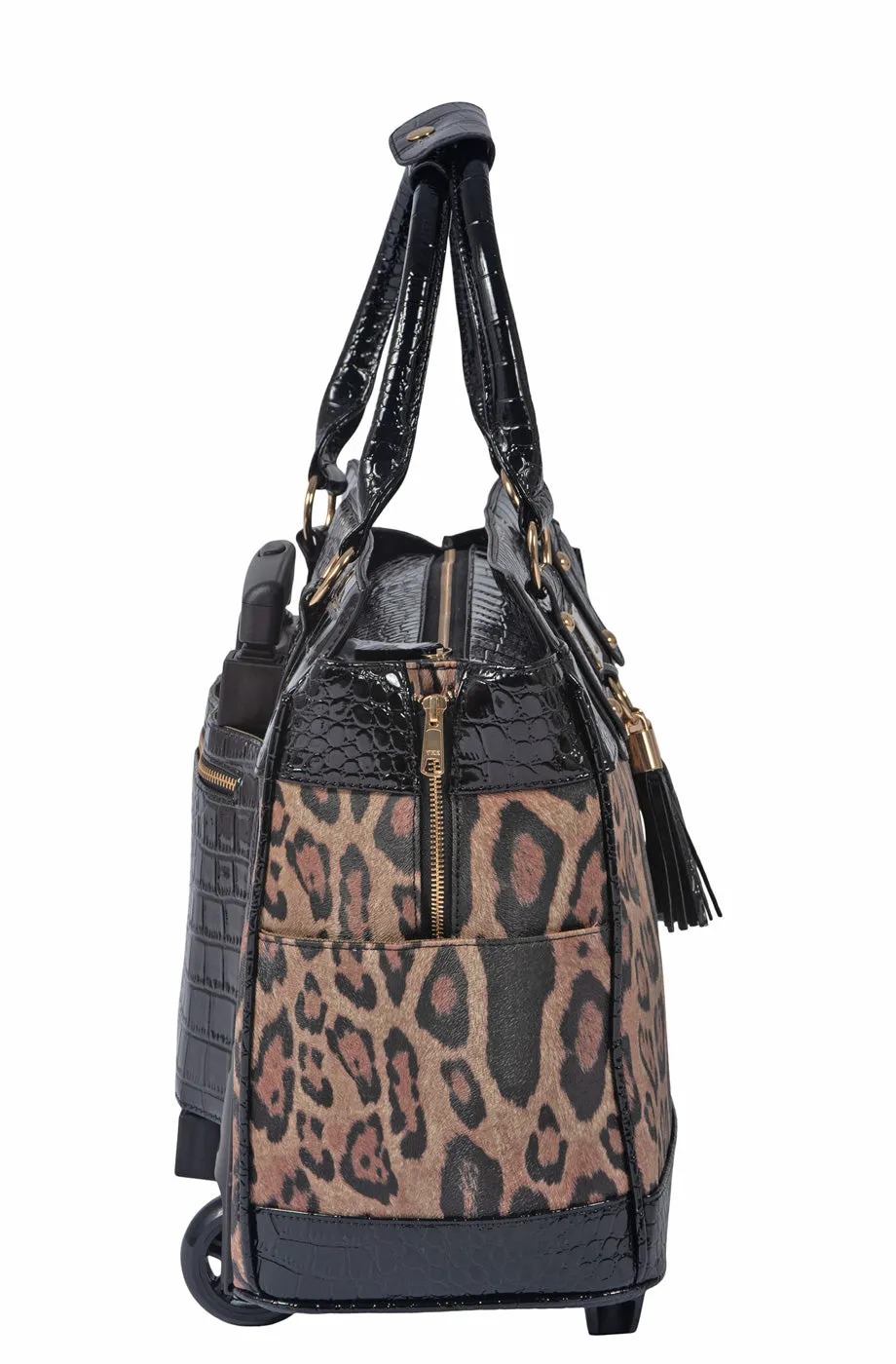 THE LONDON Leopard Print Rolling iPad, Tablet or Laptop Tote Briefcase Carryall Bag