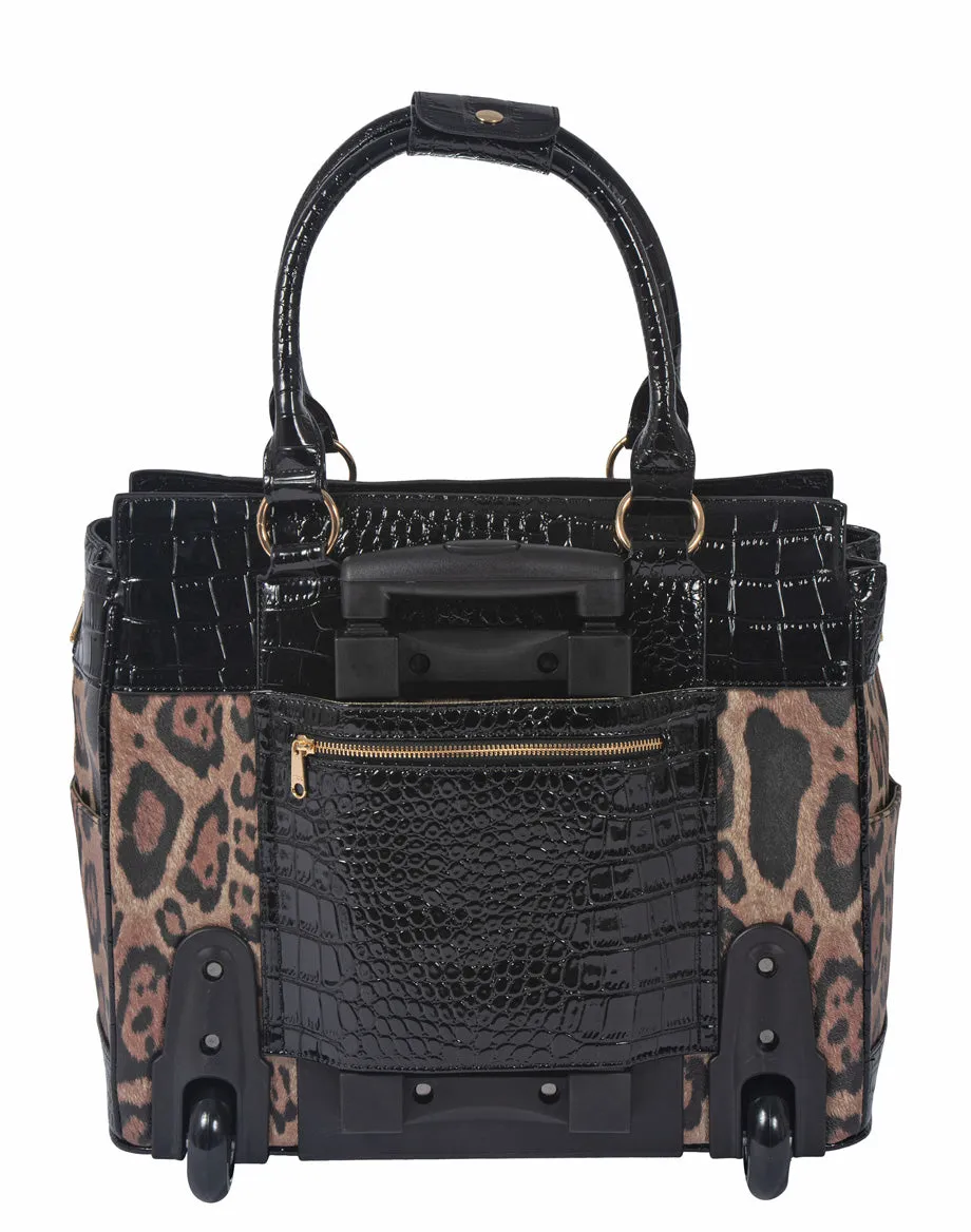 THE LONDON Leopard Print Rolling iPad, Tablet or Laptop Tote Briefcase Carryall Bag