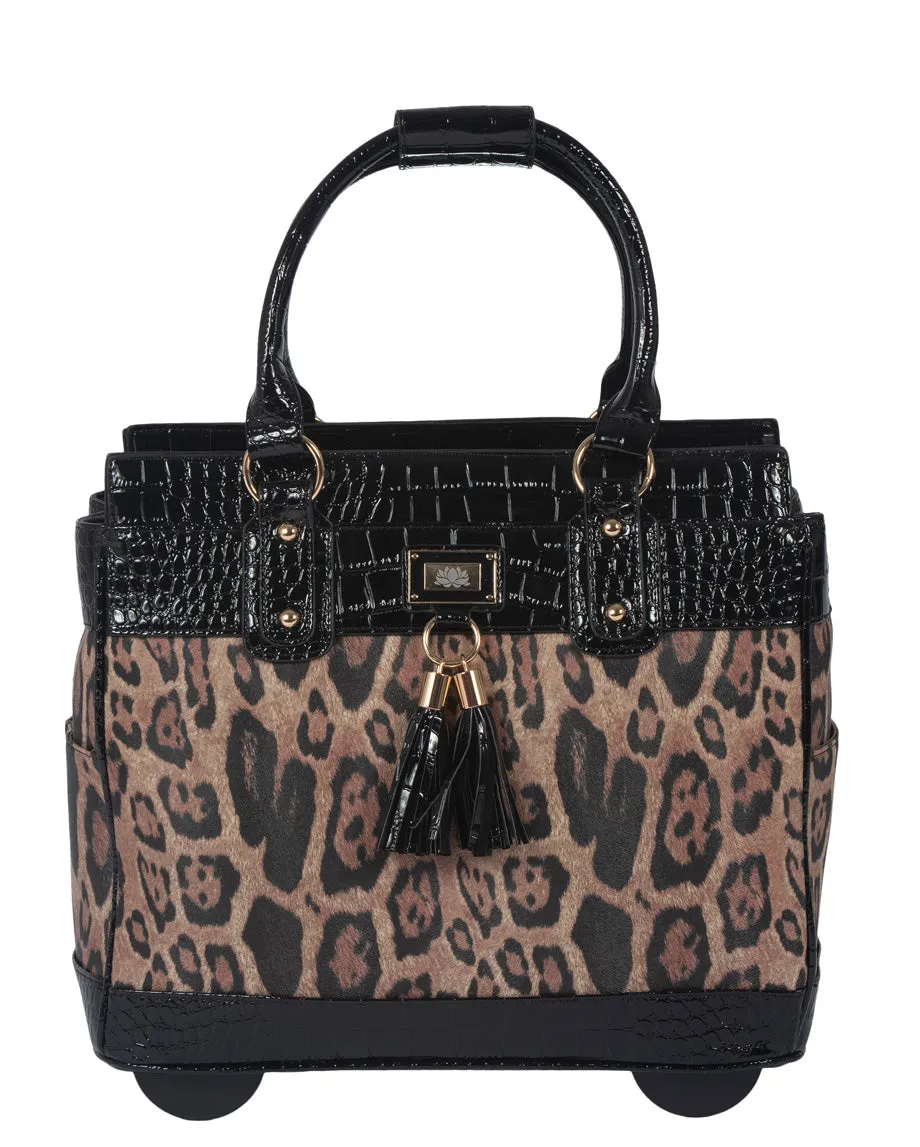 THE LONDON Leopard Print Rolling iPad, Tablet or Laptop Tote Briefcase Carryall Bag