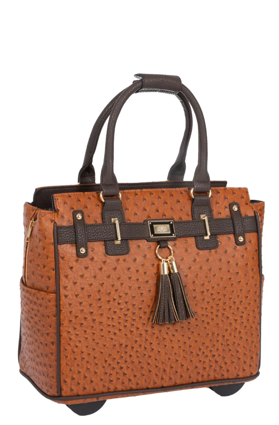 THE UPTOWN Faux Ostrich Skin Rolling Laptop Purse Bag or Rolling Tote Bag